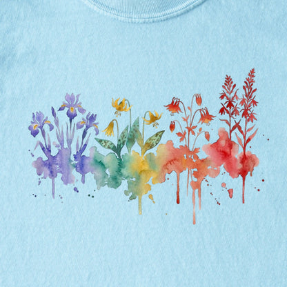 Watercolor New River Gorge Wildflowers Kids Cotton T-Shirt
