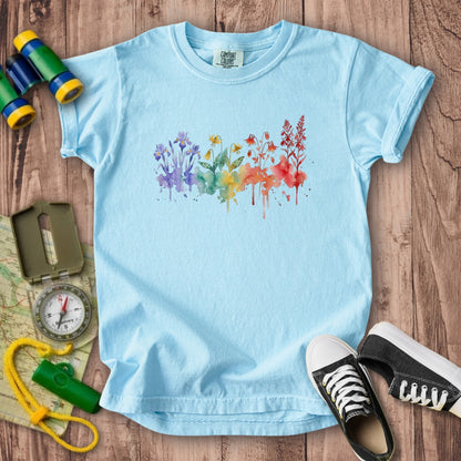 Watercolor New River Gorge Wildflowers Kids Cotton T-Shirt
