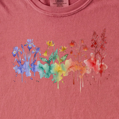 Watercolor New River Gorge Wildflowers Kids Cotton T-Shirt