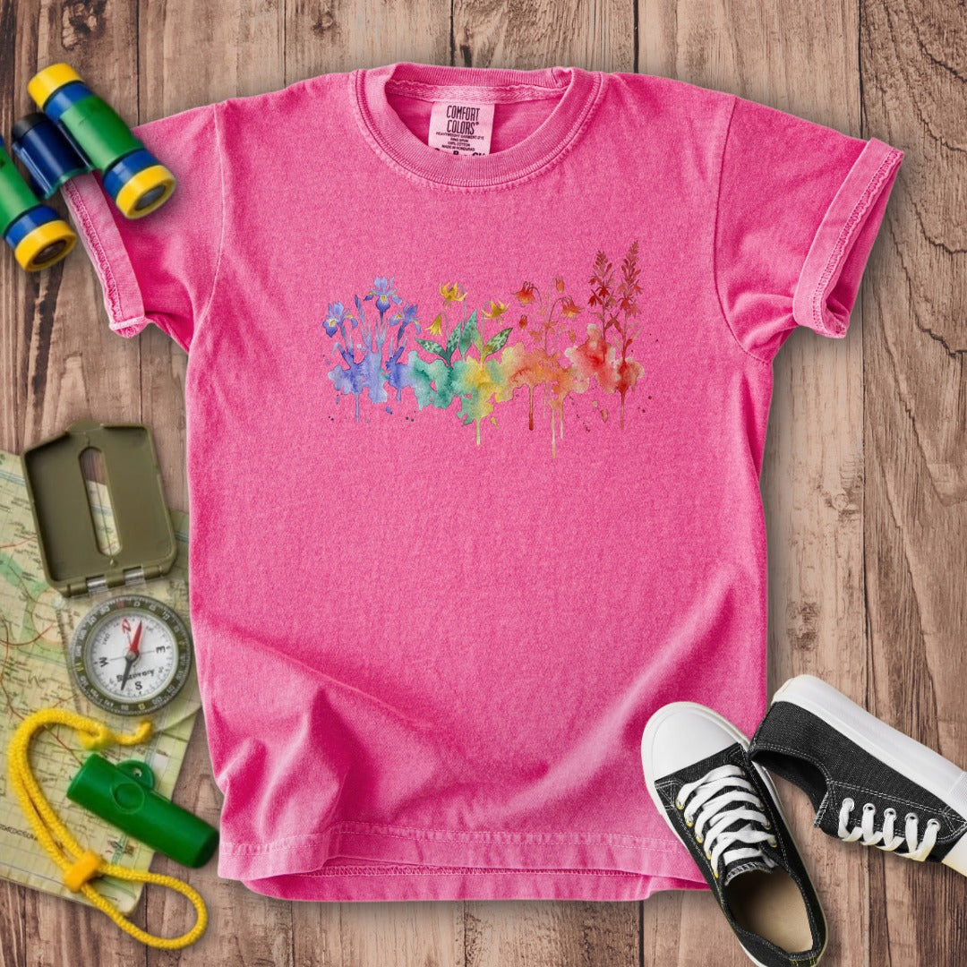 Watercolor New River Gorge Wildflowers Kids Cotton T-Shirt