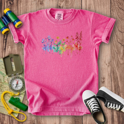 Watercolor New River Gorge Wildflowers Kids Cotton T-Shirt