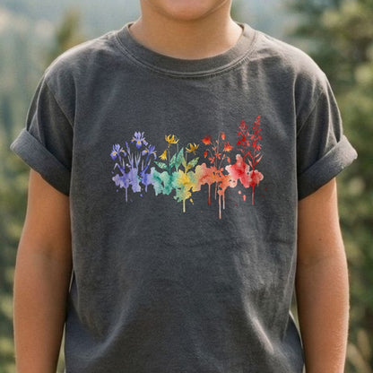 Watercolor New River Gorge Wildflowers Kids Cotton T-Shirt