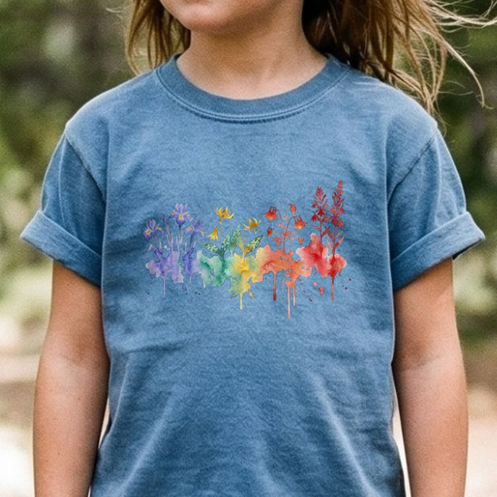 Watercolor New River Gorge Wildflowers Kids Cotton T-Shirt