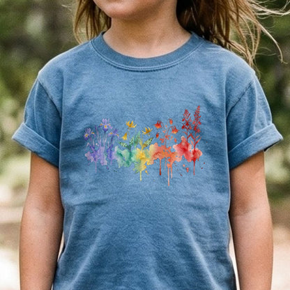 Watercolor New River Gorge Wildflowers Kids Cotton T-Shirt