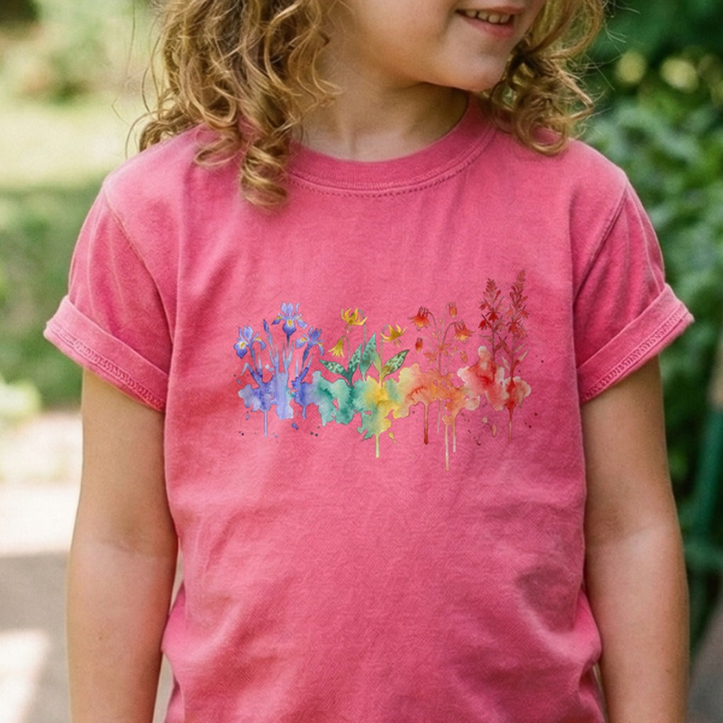Watercolor New River Gorge Wildflowers Kids Cotton T-Shirt