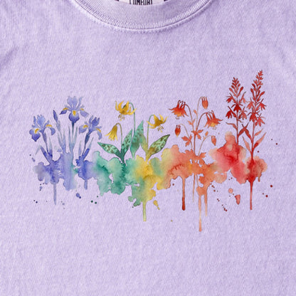 Watercolor New River Gorge Wildflowers Kids Cotton T-Shirt