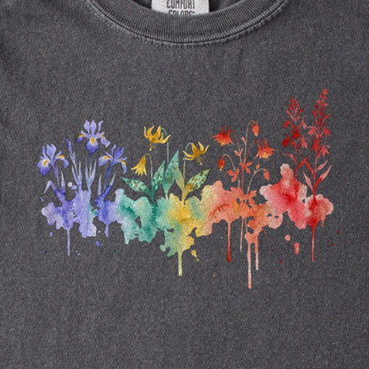 Watercolor New River Gorge Wildflowers Kids Cotton T-Shirt
