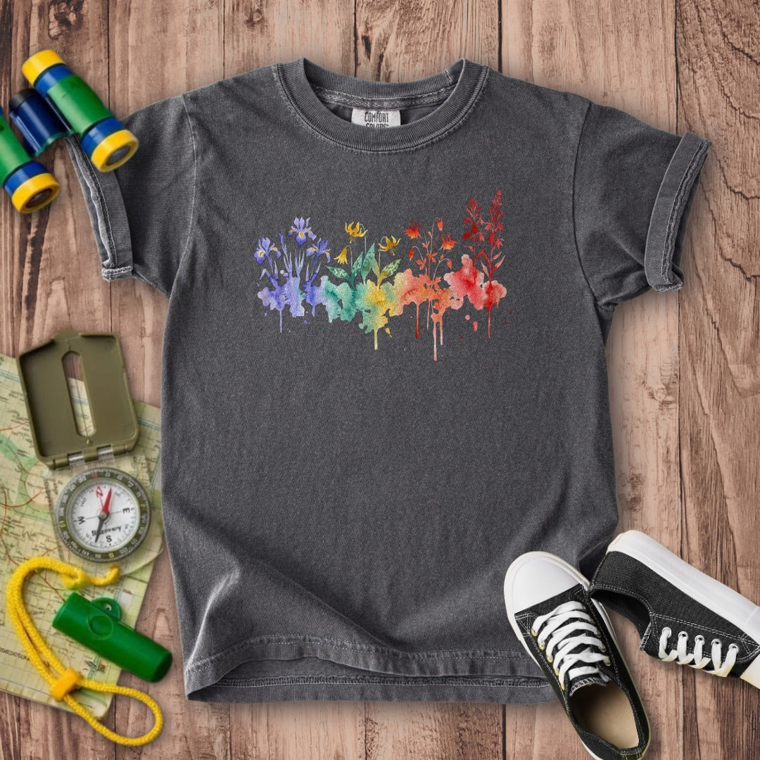 Watercolor New River Gorge Wildflowers Kids Cotton T-Shirt