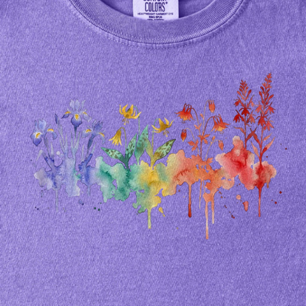 Watercolor New River Gorge Wildflowers Kids Cotton T-Shirt
