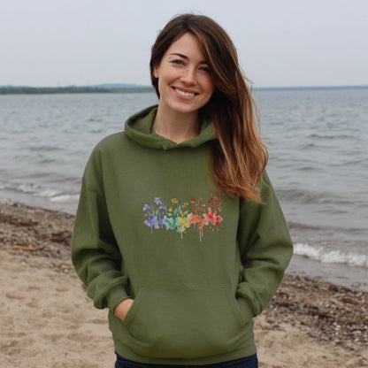 Watercolor New River Gorge Wildflowers Hoodie