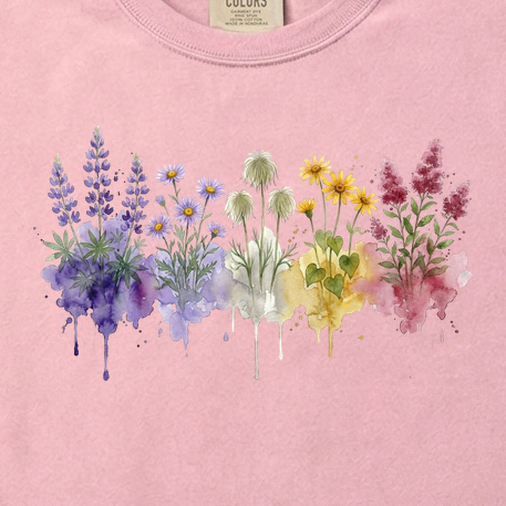Watercolor North Cascades Wildflowers Cotton T-Shirt