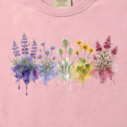Watercolor North Cascades Wildflowers Cotton T-Shirt