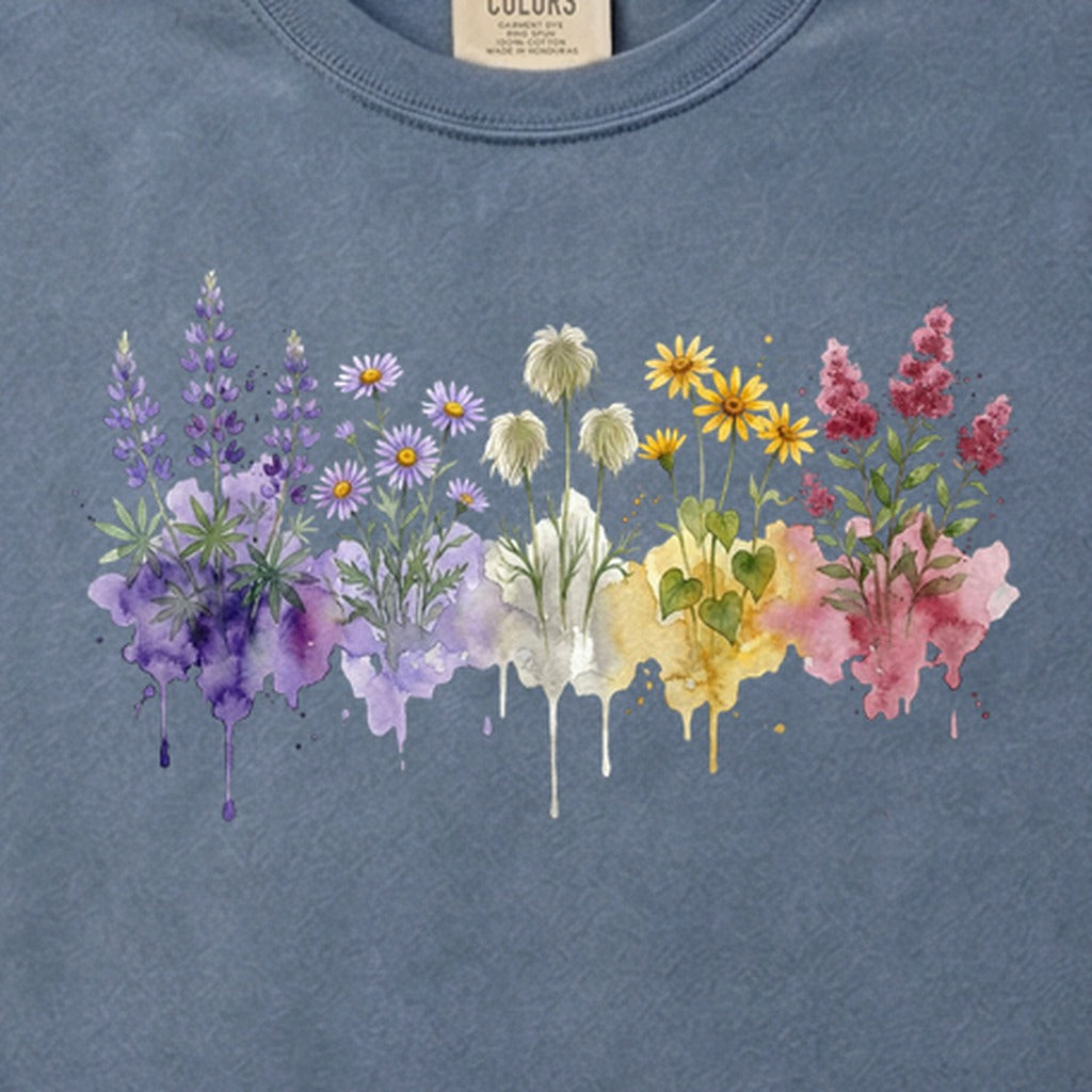 Watercolor North Cascades Wildflowers Cotton T-Shirt