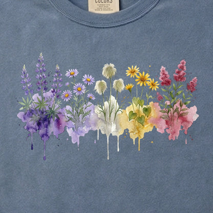 Watercolor North Cascades Wildflowers Cotton T-Shirt