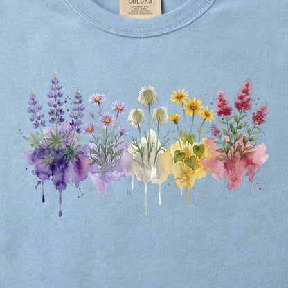 Watercolor North Cascades Wildflowers Cotton T-Shirt
