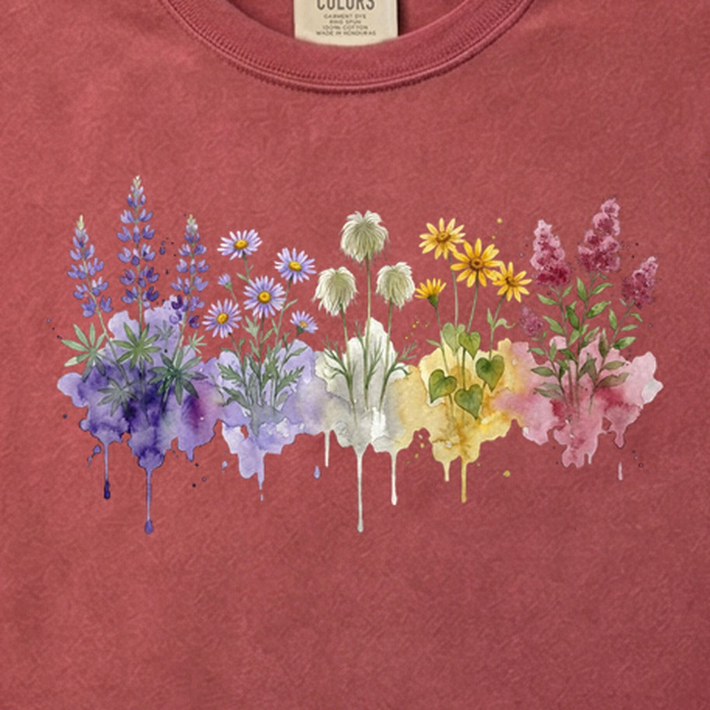 Watercolor North Cascades Wildflowers Cotton T-Shirt