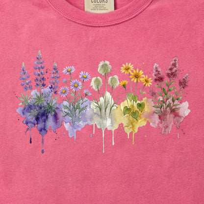 Watercolor North Cascades Wildflowers Cotton T-Shirt