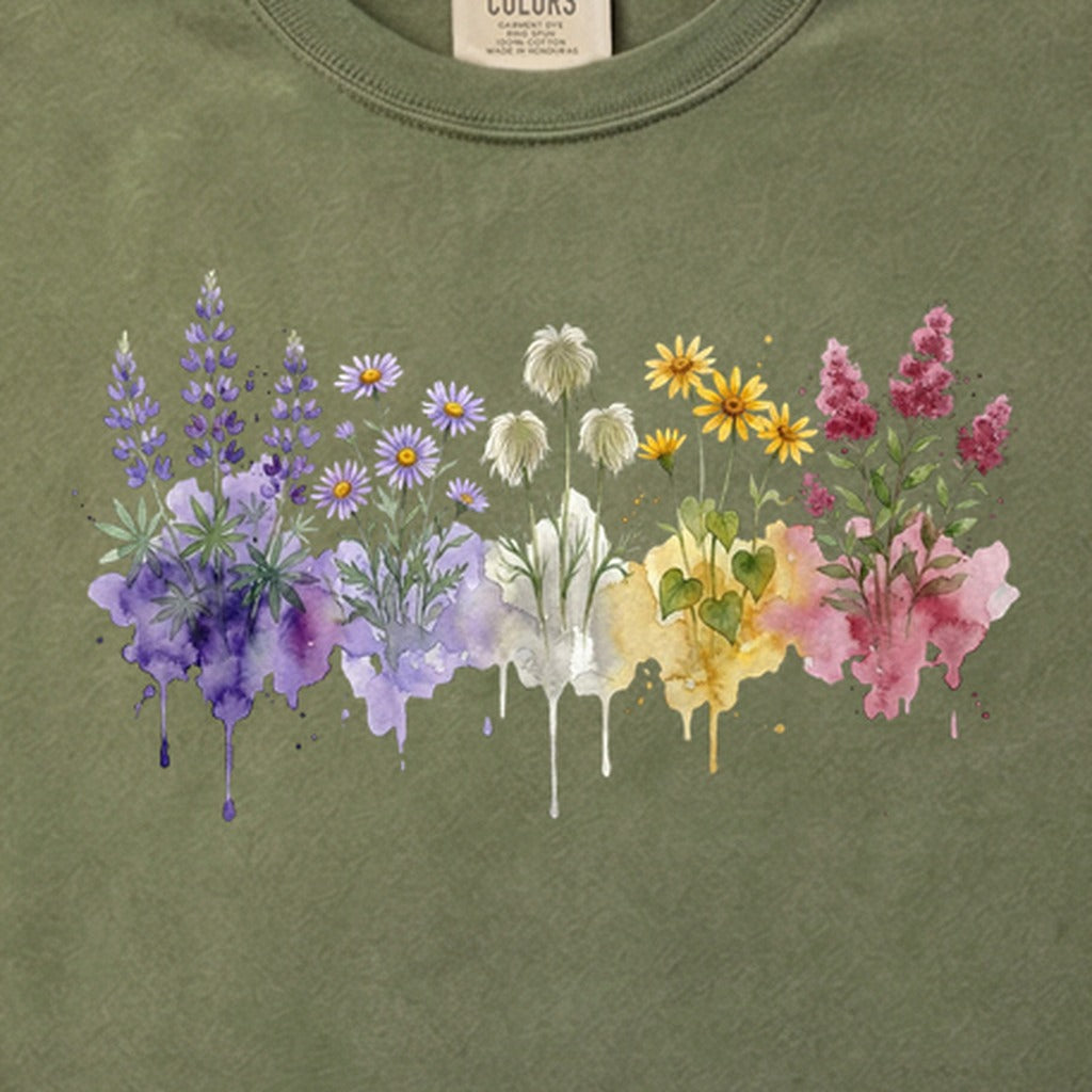 Watercolor North Cascades Wildflowers Cotton T-Shirt