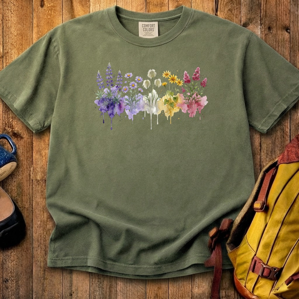 Watercolor North Cascades Wildflowers Cotton T-Shirt