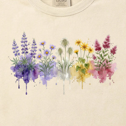 Watercolor North Cascades Wildflowers Cotton T-Shirt