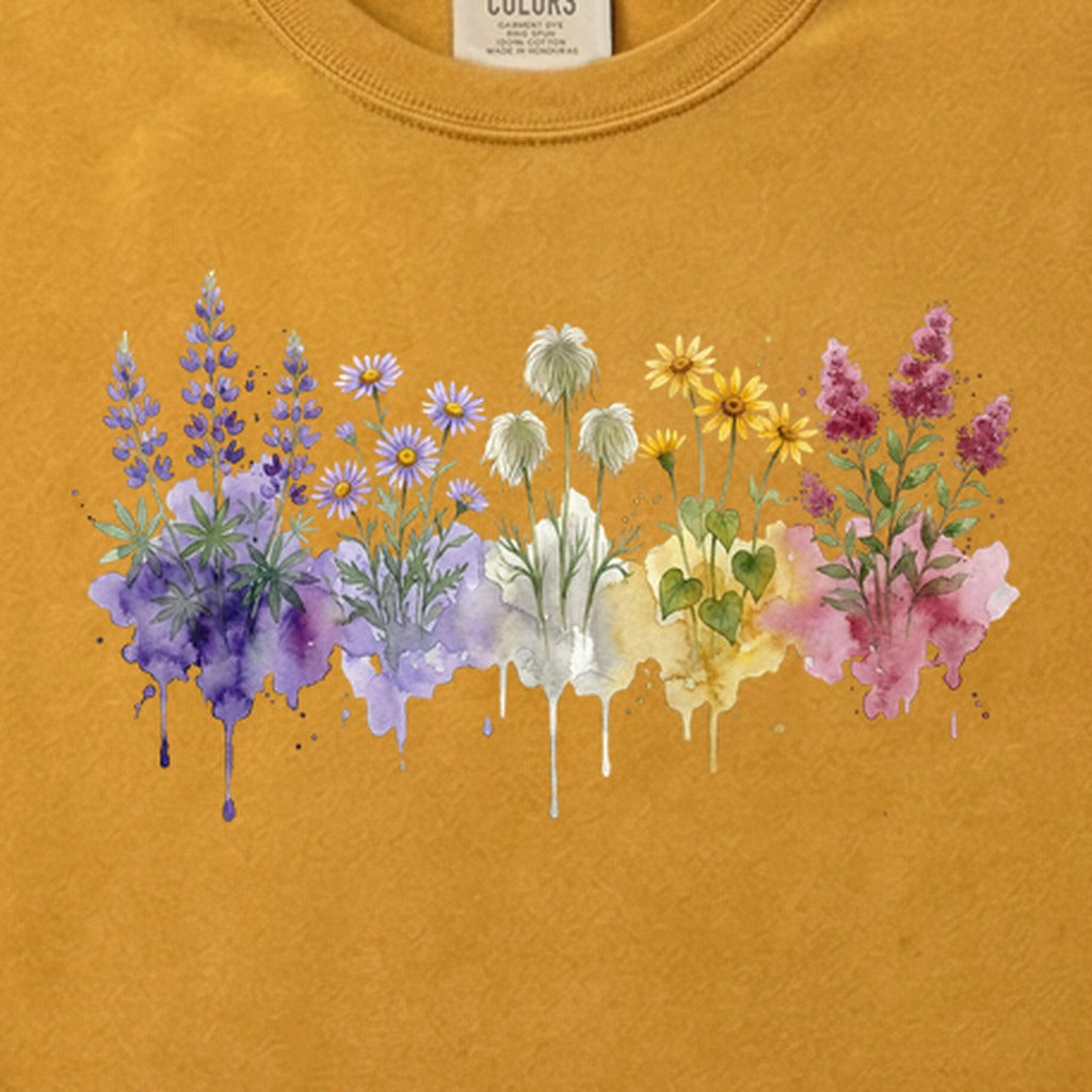 Watercolor North Cascades Wildflowers Cotton T-Shirt