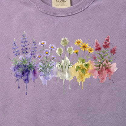 Watercolor North Cascades Wildflowers Cotton T-Shirt