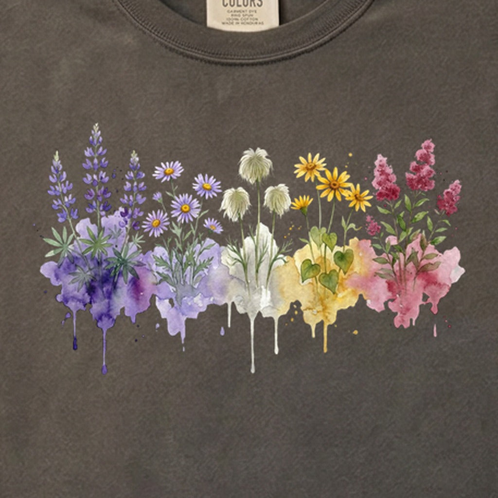 Watercolor North Cascades Wildflowers Cotton T-Shirt