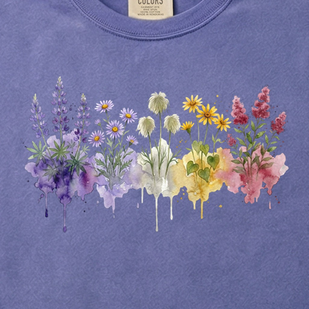 Watercolor North Cascades Wildflowers Cotton T-Shirt