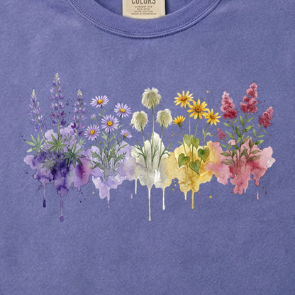 Watercolor North Cascades Wildflowers Cotton T-Shirt