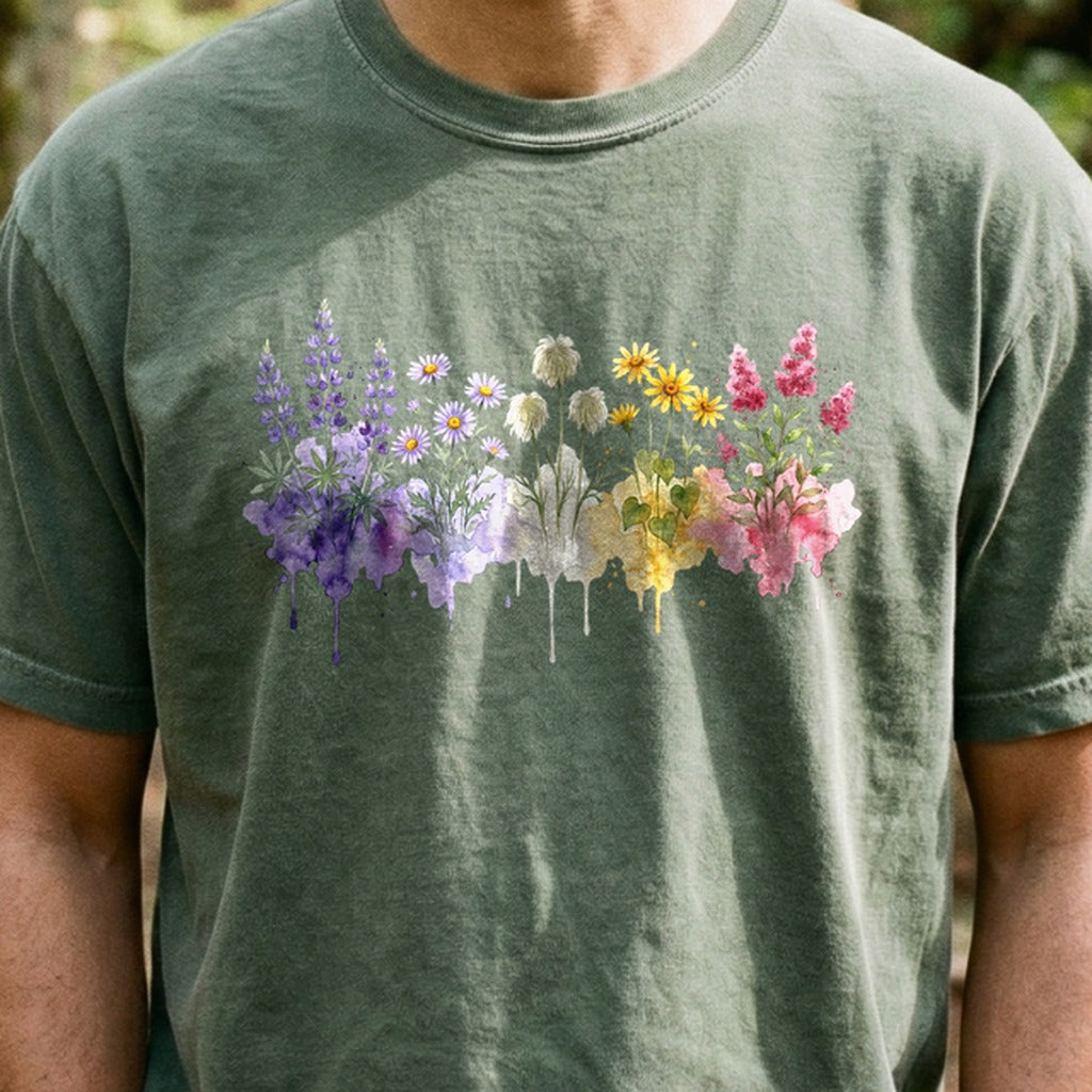 Watercolor North Cascades Wildflowers Cotton T-Shirt
