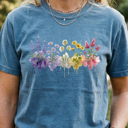Watercolor North Cascades Wildflowers Cotton T-Shirt