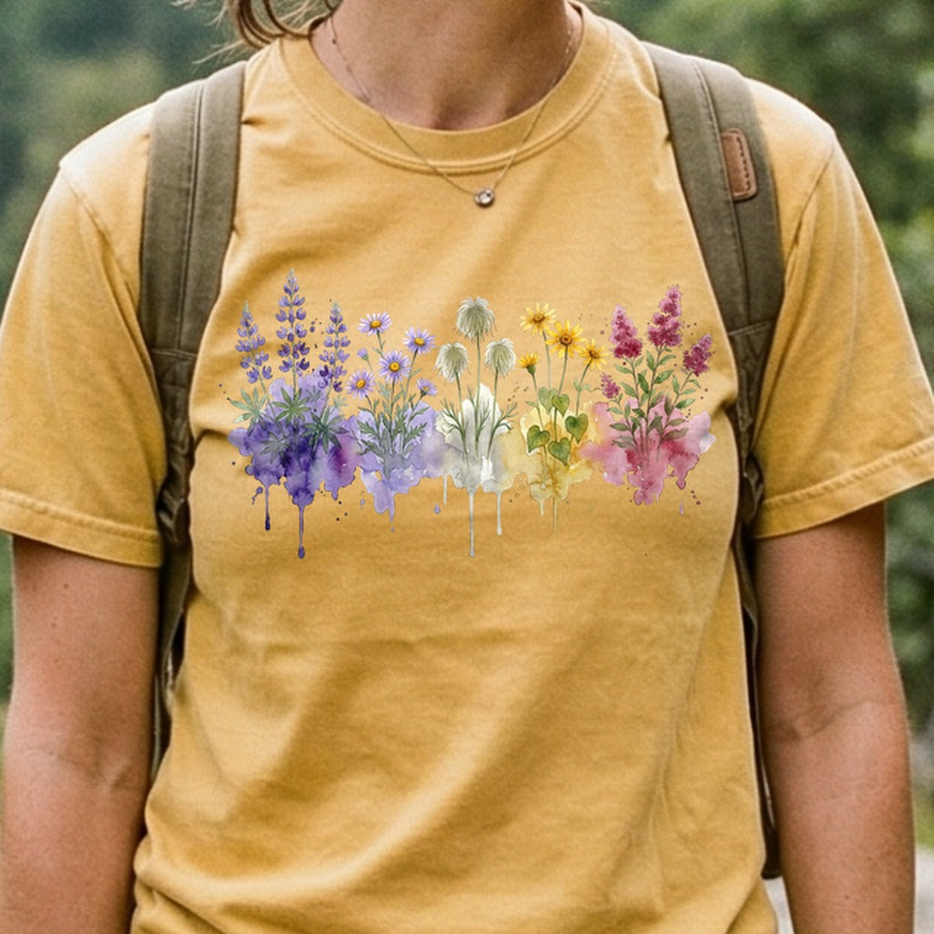 Watercolor North Cascades Wildflowers Cotton T-Shirt