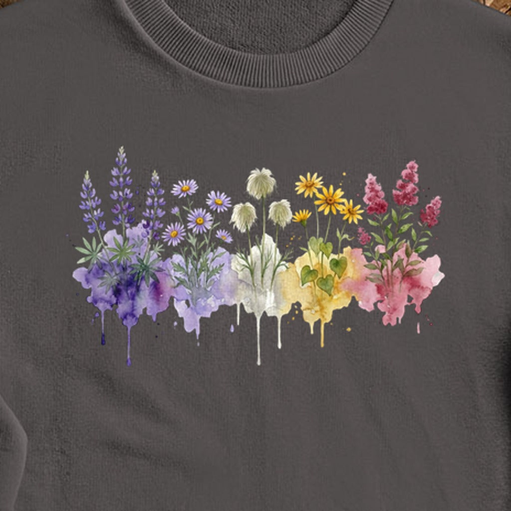Watercolor North Cascades Wildflowers Crewneck Sweatshirt