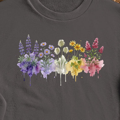 Watercolor North Cascades Wildflowers Crewneck Sweatshirt