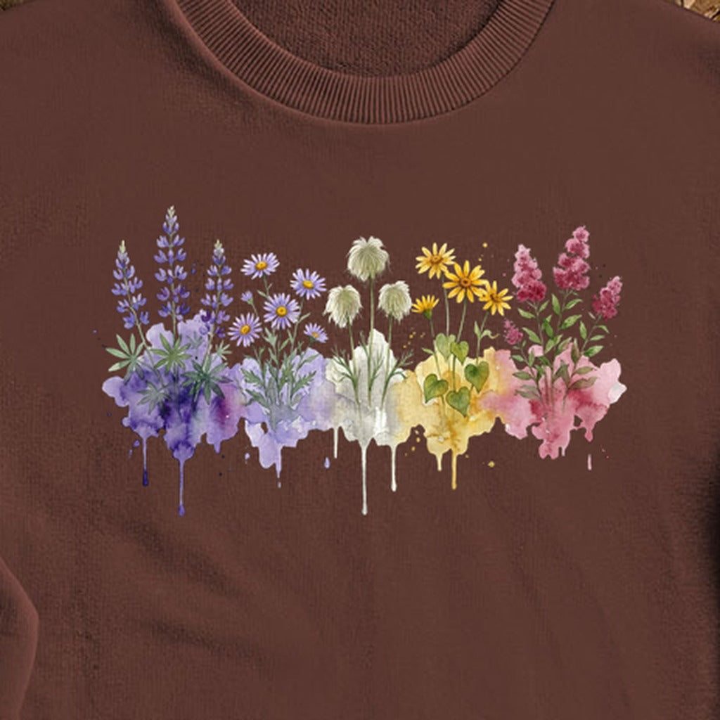 Watercolor North Cascades Wildflowers Crewneck Sweatshirt