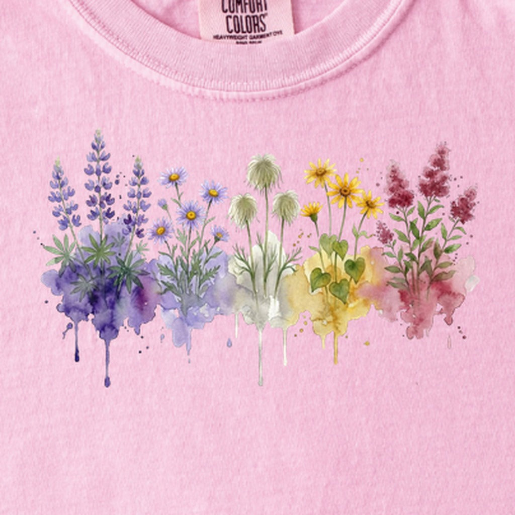 Watercolor North Cascades Wildflowers Kids Cotton T-Shirt