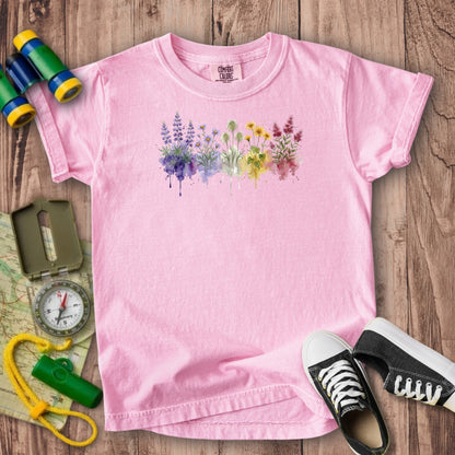 Watercolor North Cascades Wildflowers Kids Cotton T-Shirt