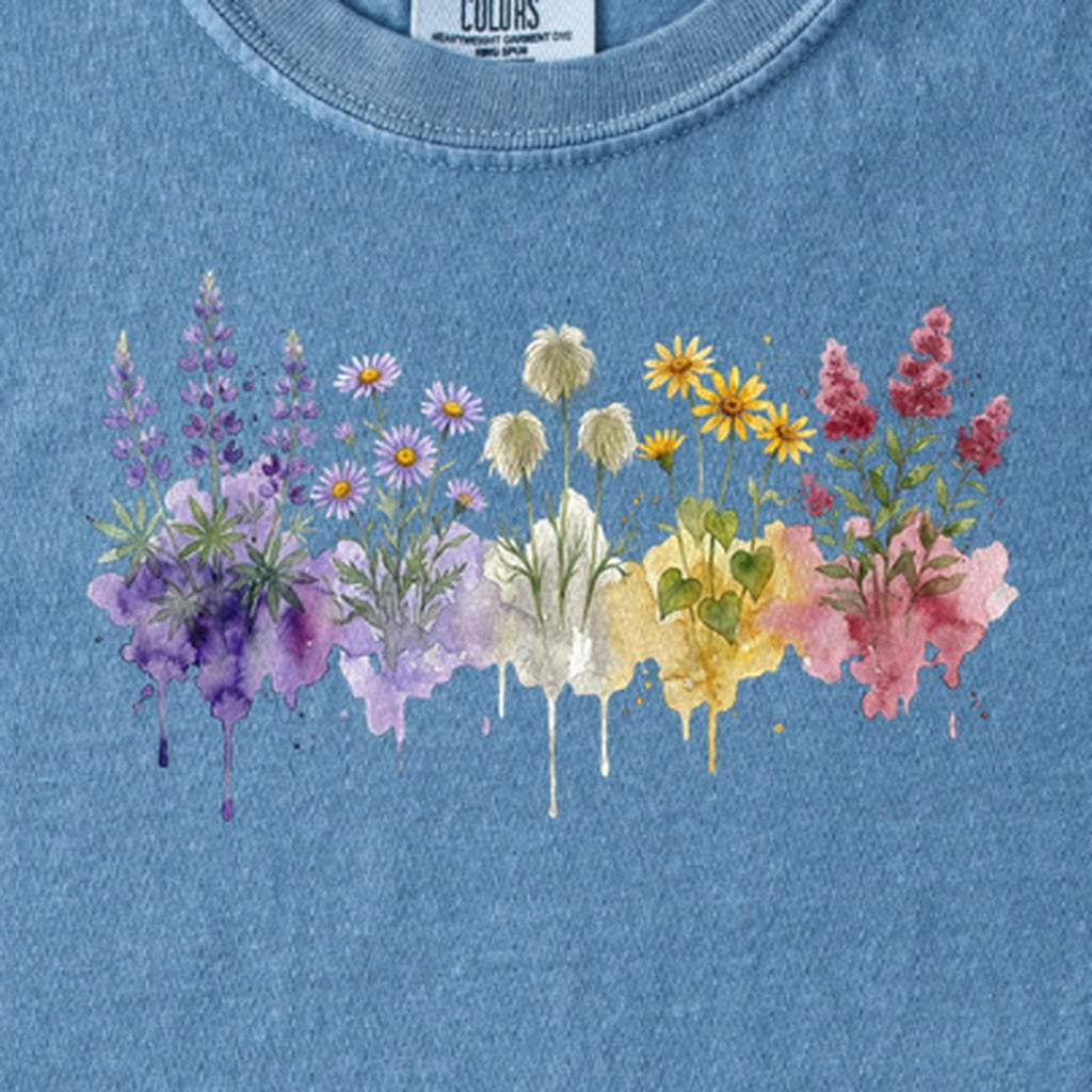 Watercolor North Cascades Wildflowers Kids Cotton T-Shirt