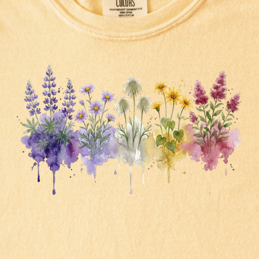 Watercolor North Cascades Wildflowers Kids Cotton T-Shirt