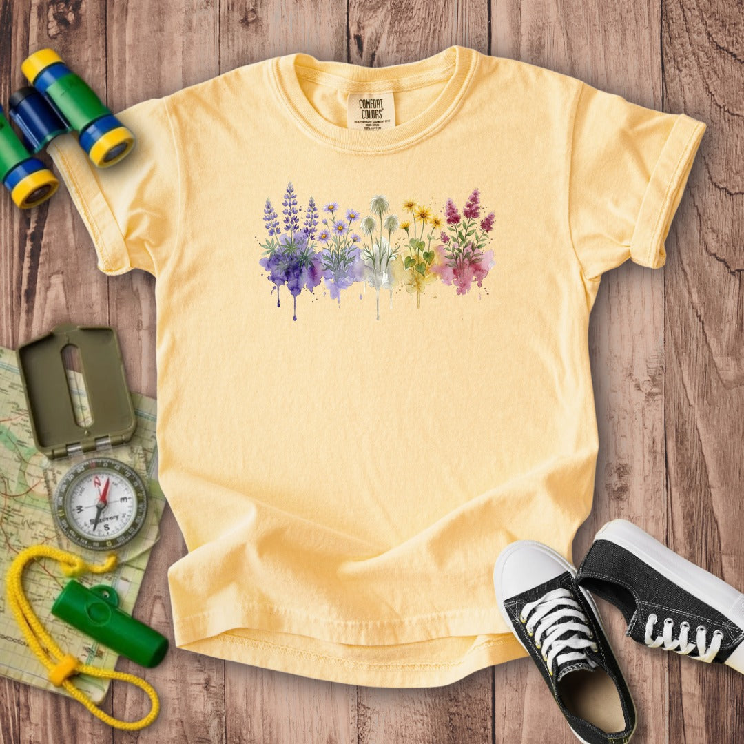 Watercolor North Cascades Wildflowers Kids Cotton T-Shirt