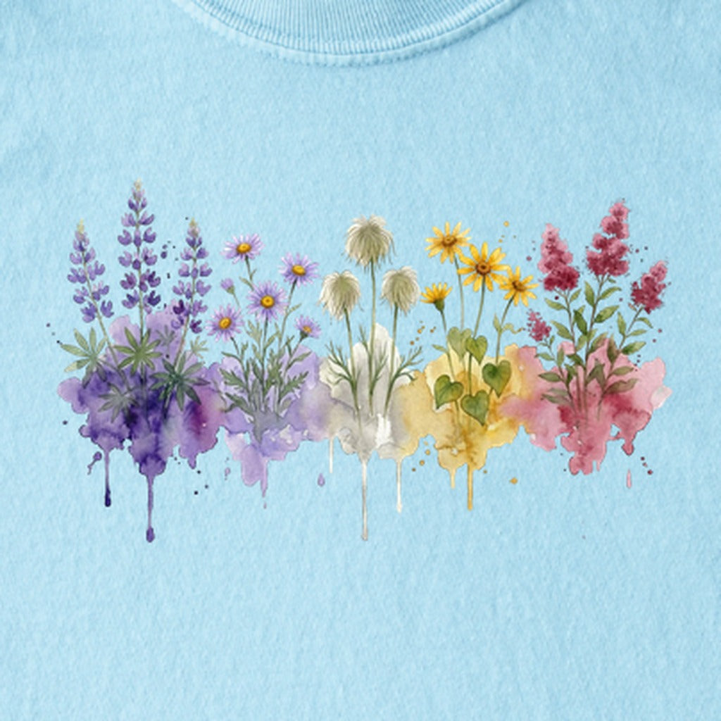Watercolor North Cascades Wildflowers Kids Cotton T-Shirt