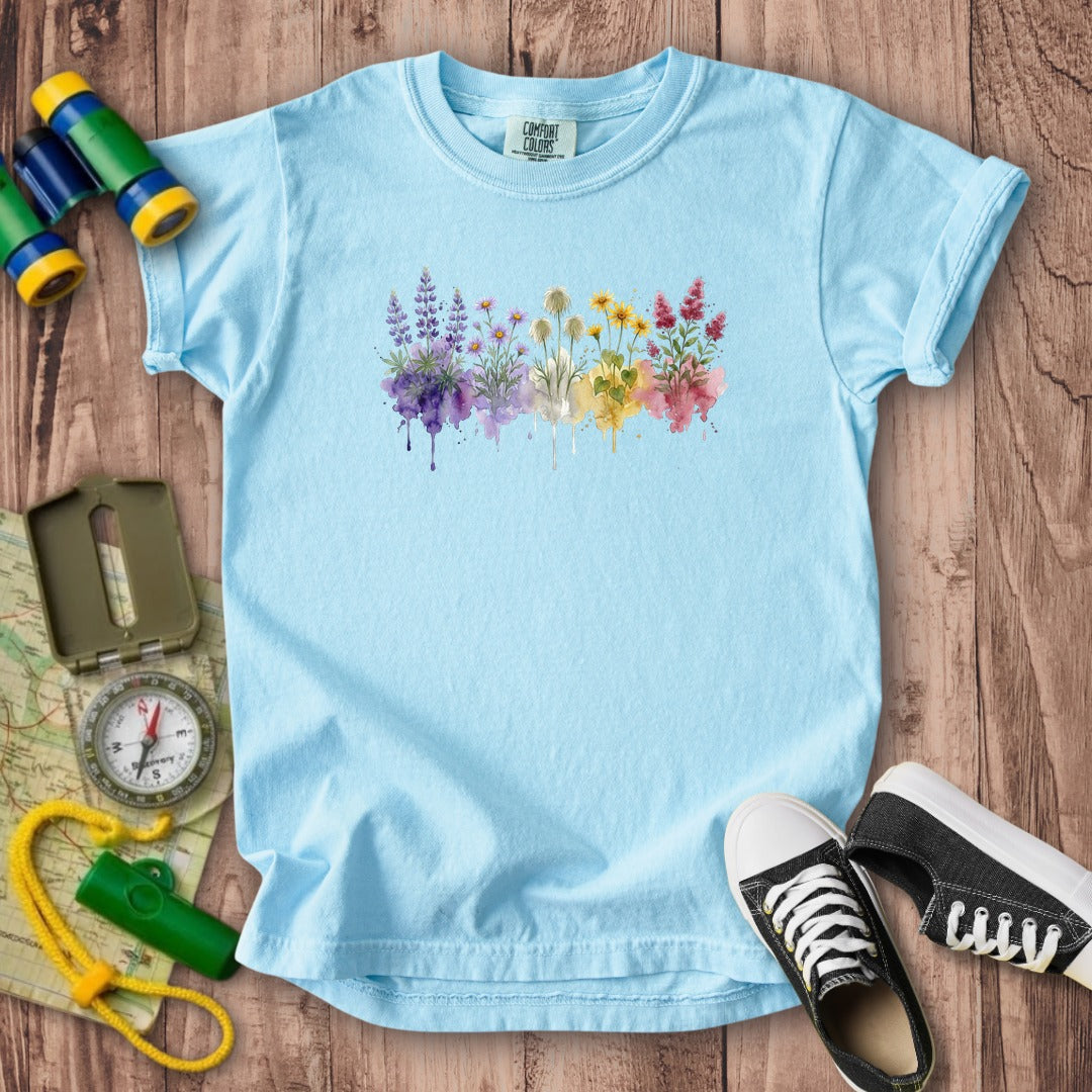 Watercolor North Cascades Wildflowers Kids Cotton T-Shirt