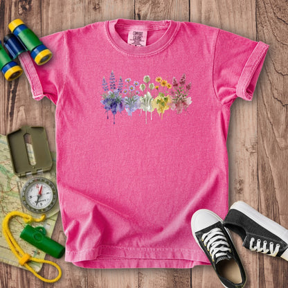 Watercolor North Cascades Wildflowers Kids Cotton T-Shirt