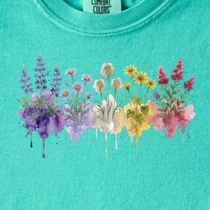 Watercolor North Cascades Wildflowers Kids Cotton T-Shirt