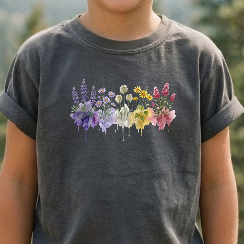 Watercolor North Cascades Wildflowers Kids Cotton T-Shirt