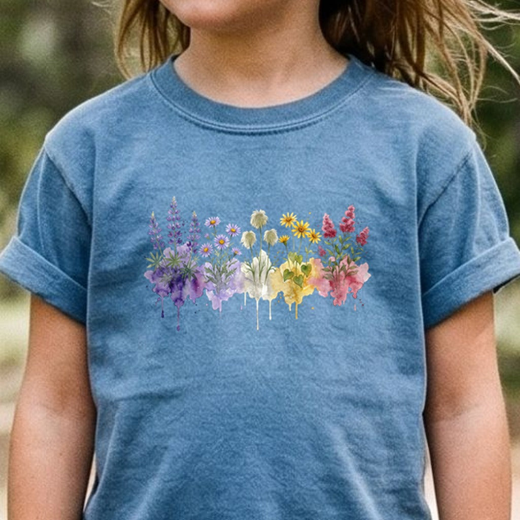 Watercolor North Cascades Wildflowers Kids Cotton T-Shirt