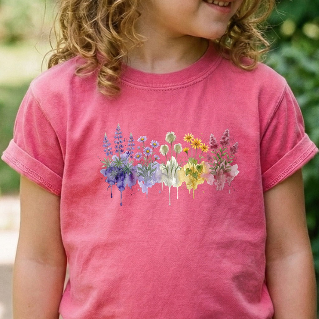Watercolor North Cascades Wildflowers Kids Cotton T-Shirt