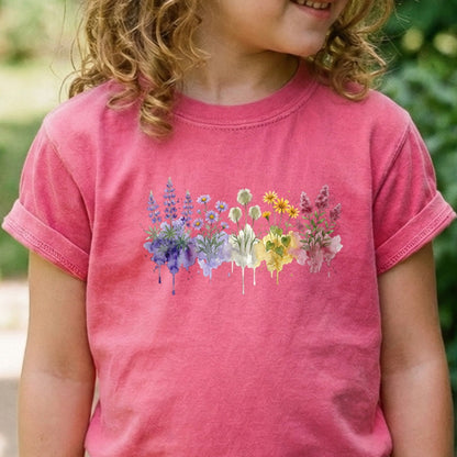 Watercolor North Cascades Wildflowers Kids Cotton T-Shirt
