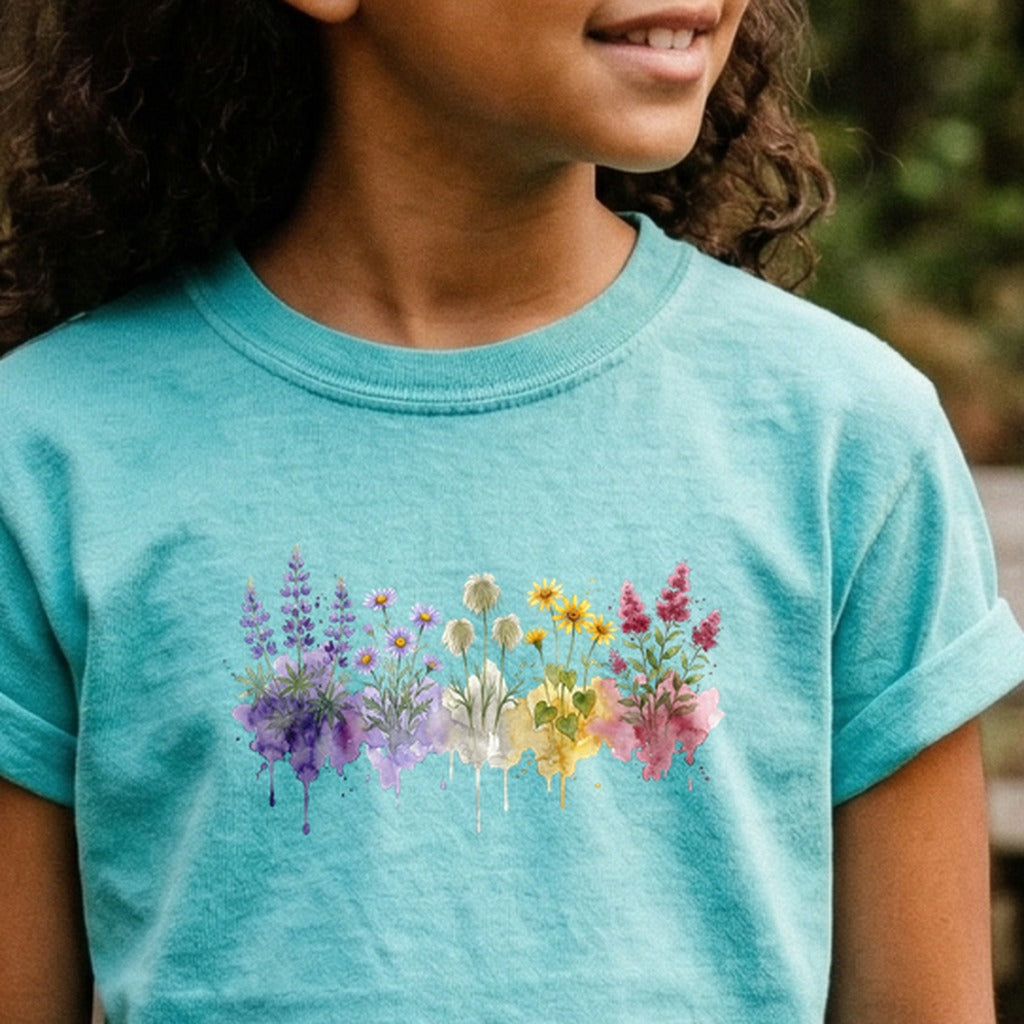 Watercolor North Cascades Wildflowers Kids Cotton T-Shirt