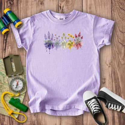 Watercolor North Cascades Wildflowers Kids Cotton T-Shirt